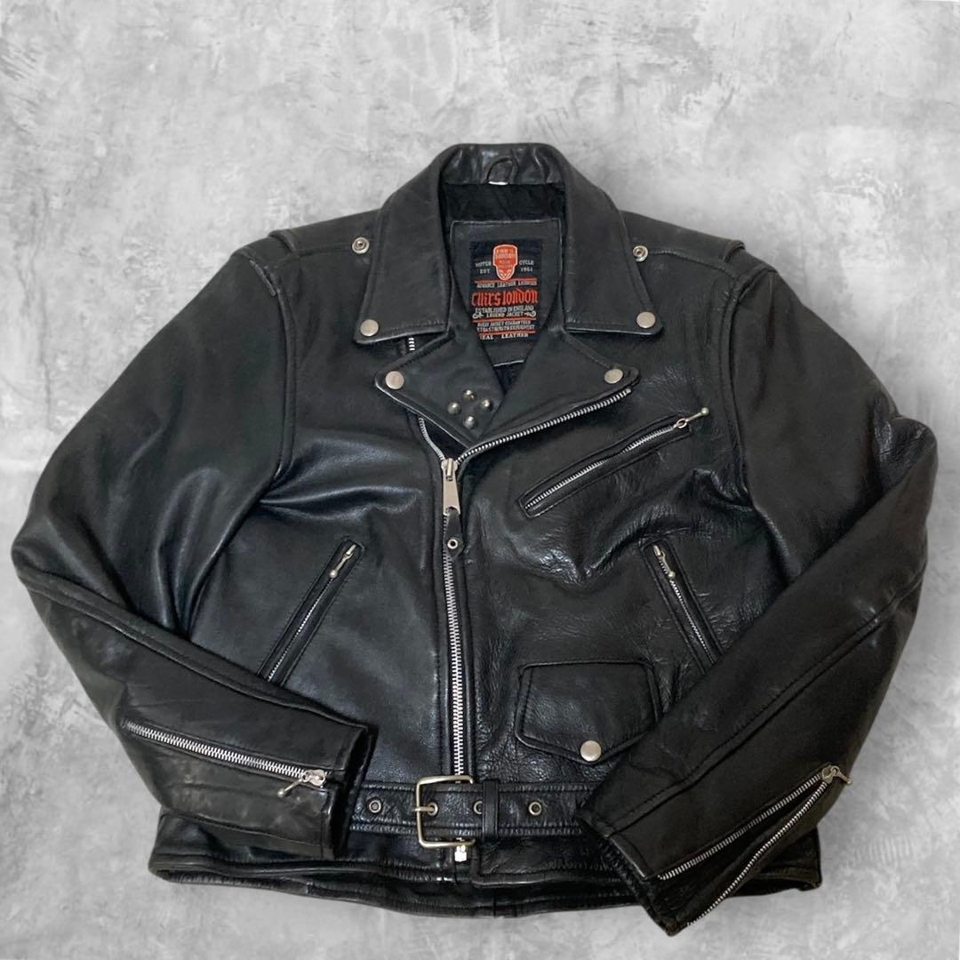 レア　CUIRS LONDON レザー　ダブルライダースジャケット　スタッズ　黒