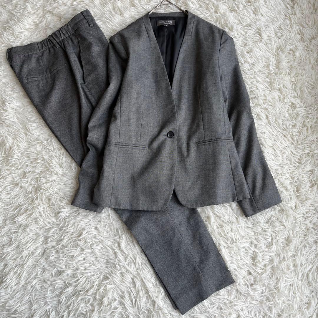 【美品】 UNITED ARROWS ノーカラー セットアップ　グレー　38 1600024Y0135_m1_a001.jpg