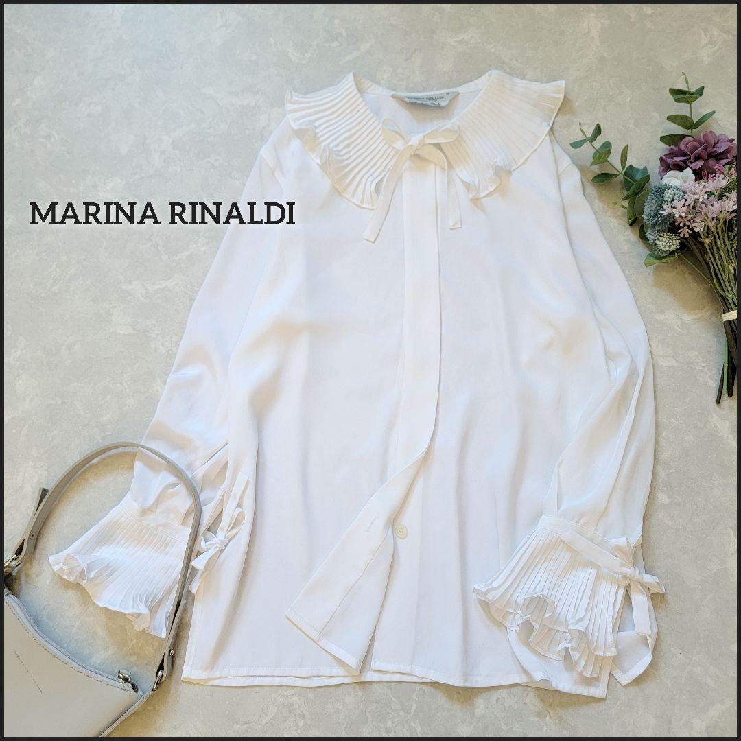 マリナリナルディ●プリーツフリルが素敵♪ボウタイリボンブラウス/イタリア製 3L