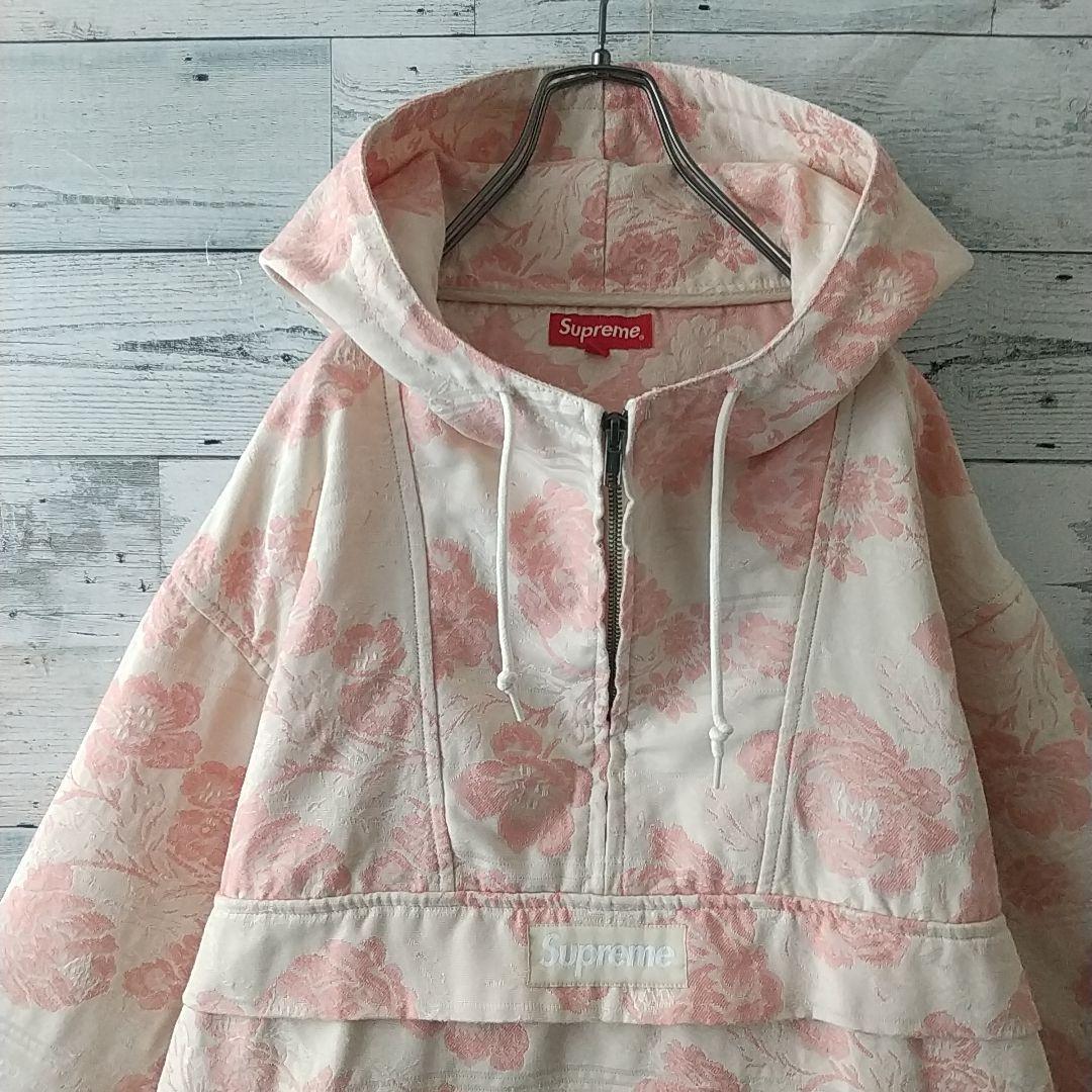 希少サイズ☆シュプリーム 刺繍ロゴ 花柄 ハーフジップ アノラック ジャケット
