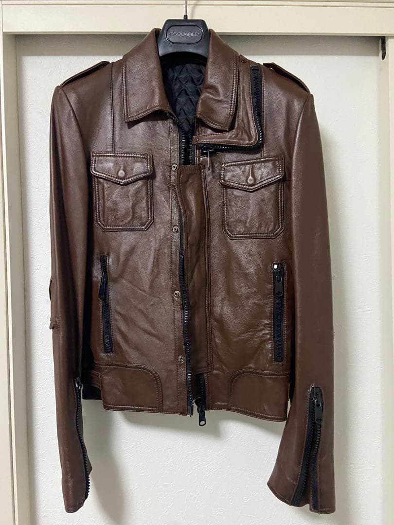 値下げ　stud homme Lジップレザーライダース　エディ　ブラウン 良品 値下げ stud homme Lジップレザーライダース エディ ブラウン