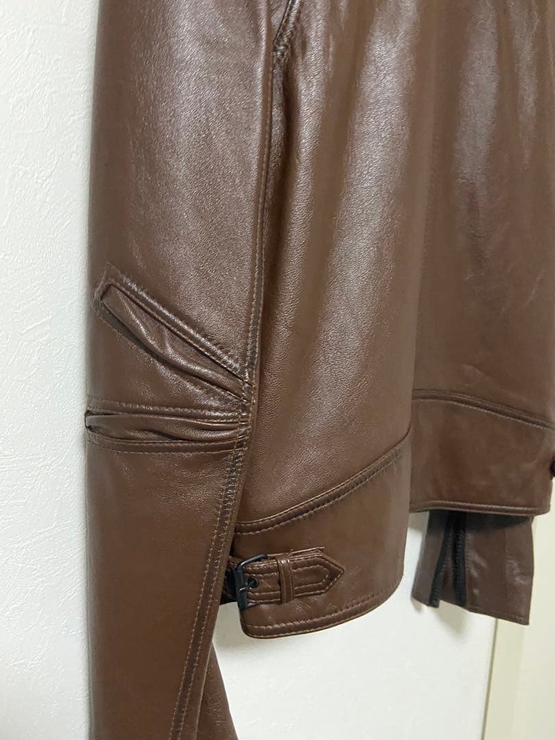 良品 値下げ stud homme Lジップレザーライダース エディ ブラウン