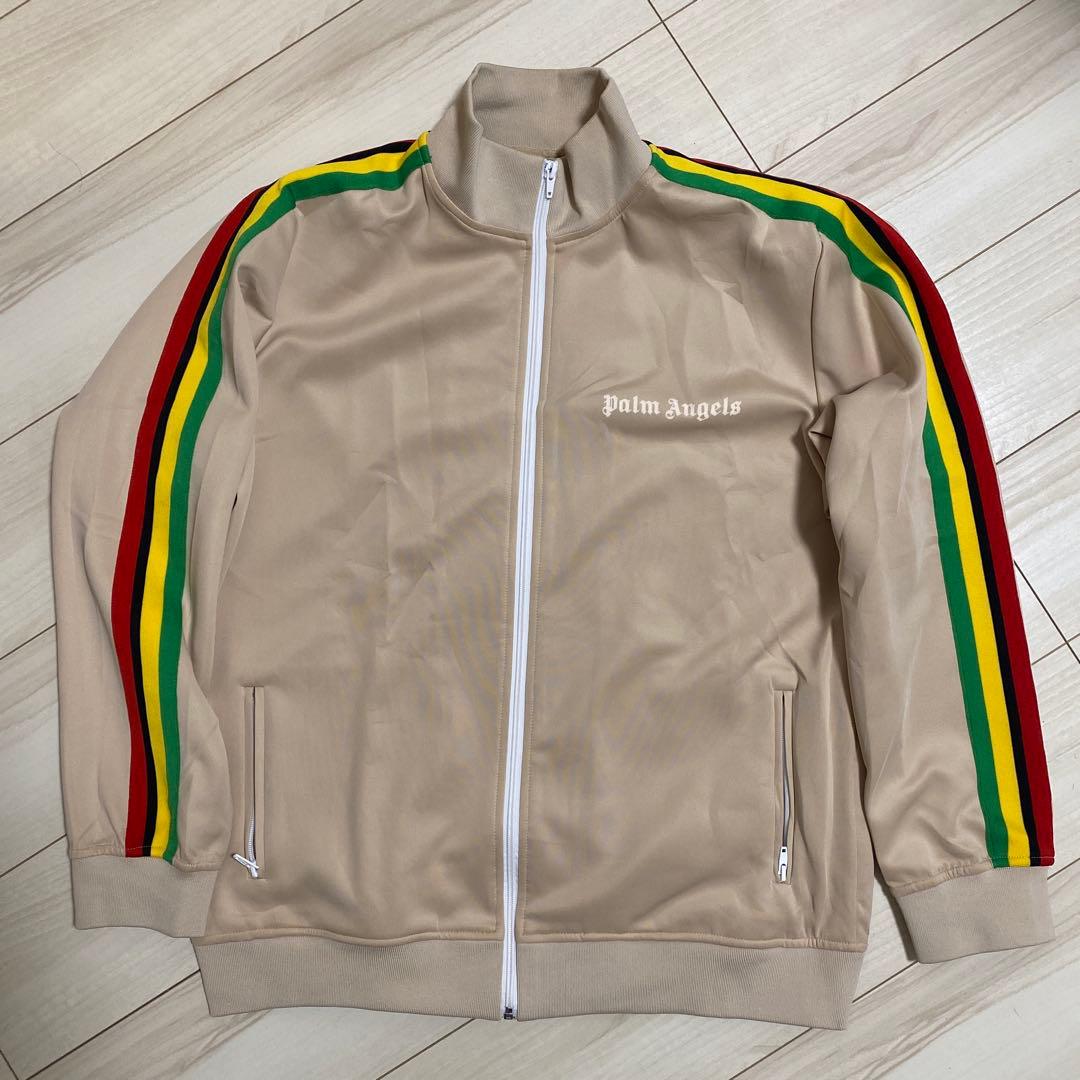 Palm Angels ストライプジャケット ベージュ フェイクレザー アディカラー スリーストライプス ルーズ ファイヤー