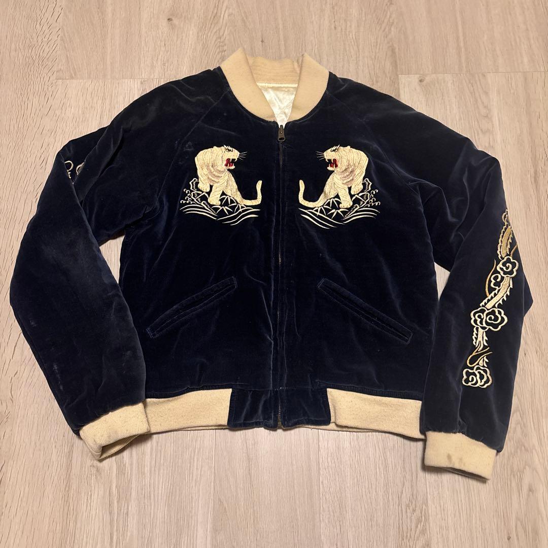 K.Mayerスカジャン 別珍×サテン 虎 鷹刺繍 Japan M 90s