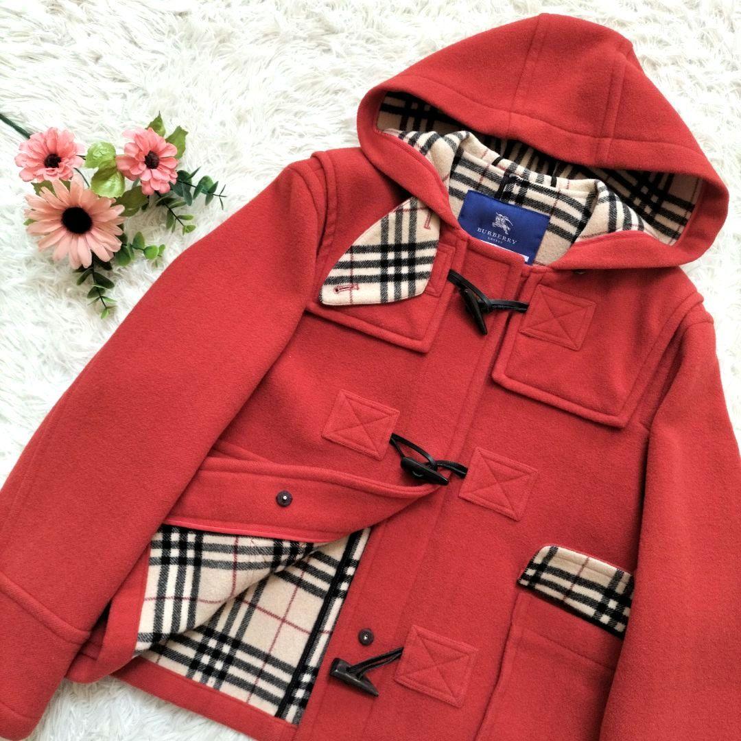 美品♡バーバリーブルーレーベル　ダッフルコートショート丈 ノバチェック 赤 40 美品♡バーバリーブルーレーベル ダッフルコートショート丈 ノバ