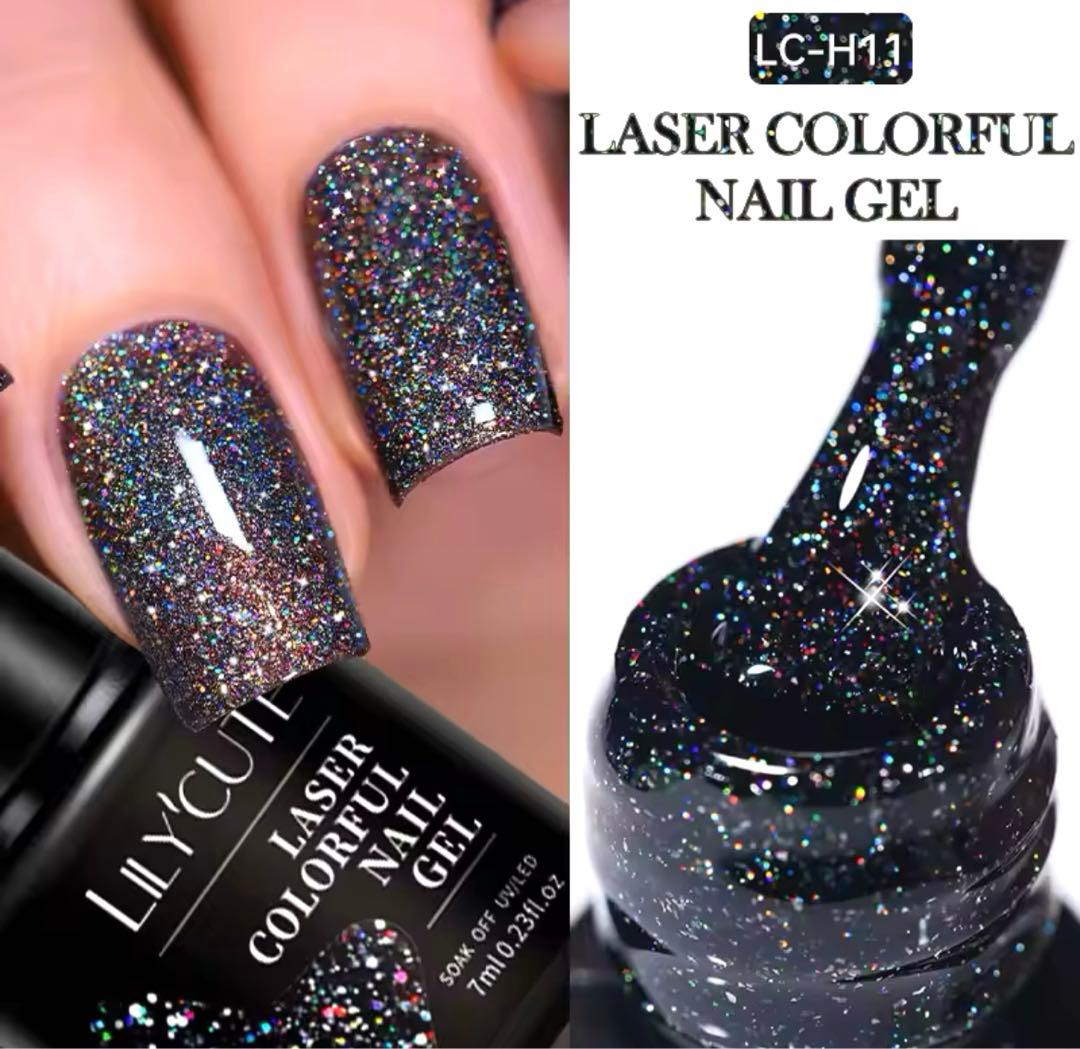 ラメ入りカラージェル♡H11 黒 ラメ ブラック ネイル 綺麗 艶 おとなし