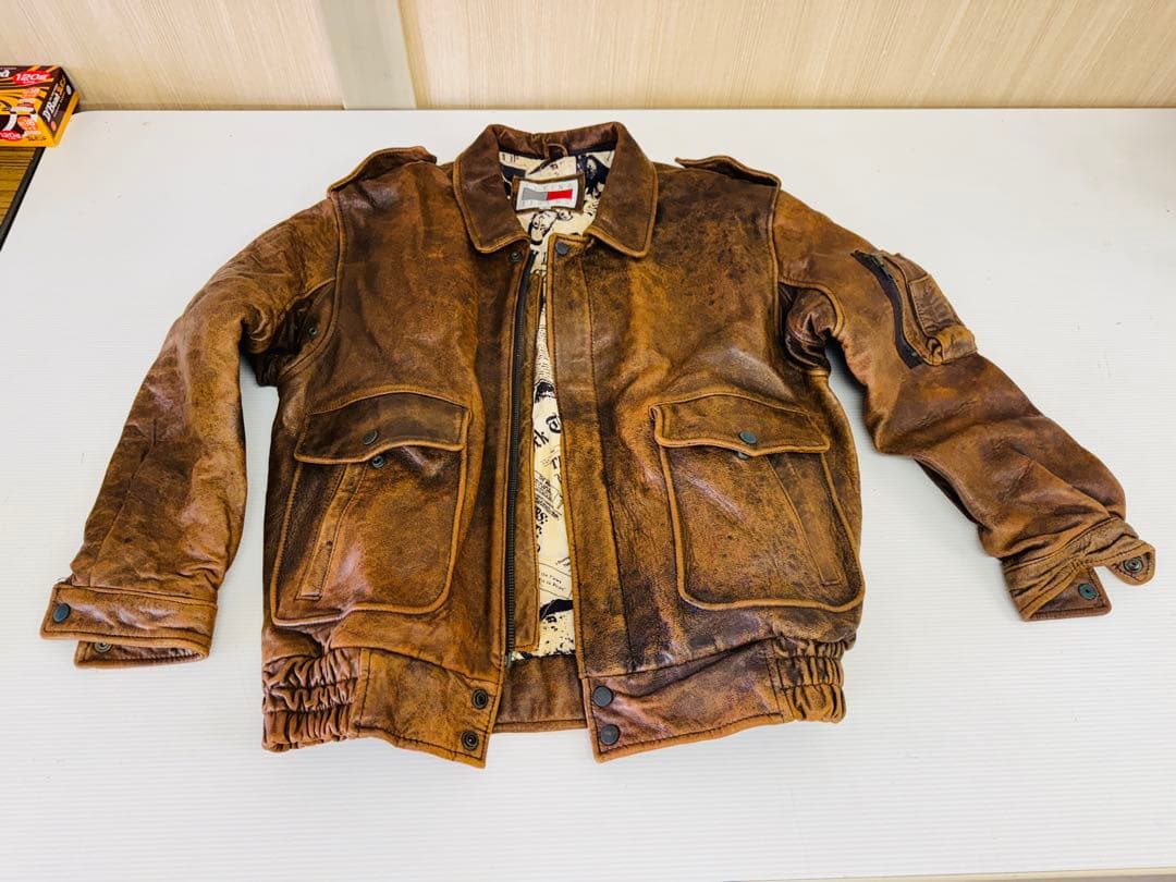 レザーブルゾン ブラウン フライトジャケット 羊革 ボンバー メンズL