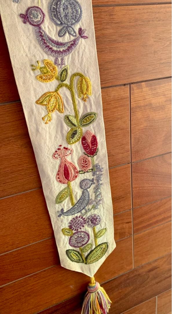 蚤の市　ヨーロッパ　アンティーク 東欧　手刺繍　壁掛け　鳥と花