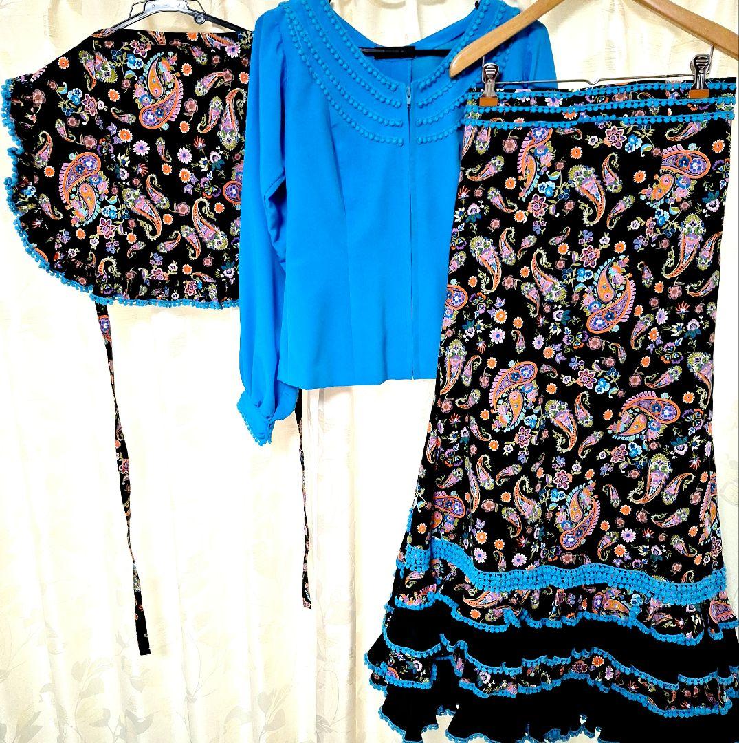 フラメンコ衣装　LOPEZDESANTOS　ブラウスファルダ エプロン3点セット