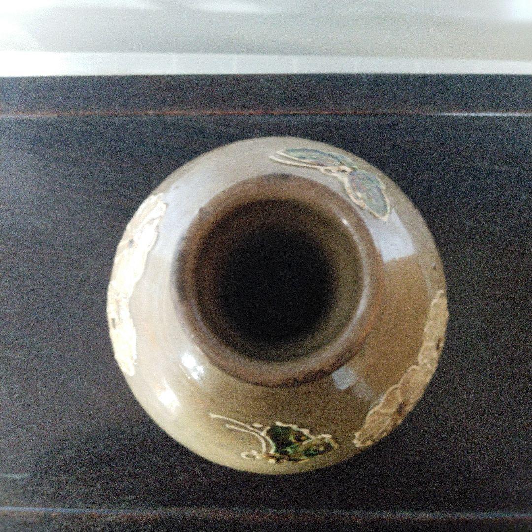 NO632 相馬焼 徳利 イッチン 蝶と花模様 古相馬