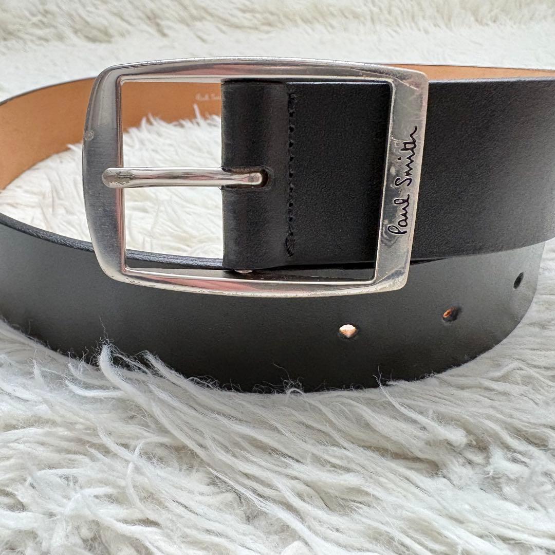 良品　ポールスミス スクエア シルバーバックル レザーベルト ブラック 日本製