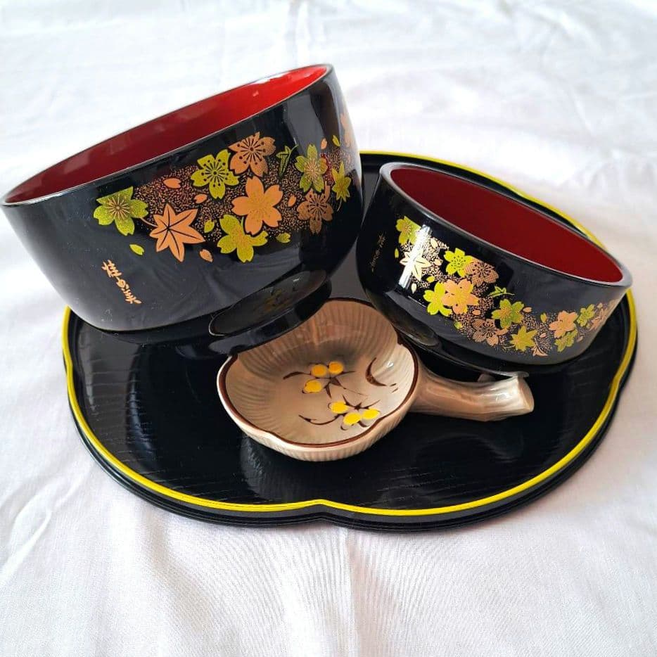 未使用】桂由美 花柄和食器 5点×5客セット お椀大・お椀小・お盆・小皿