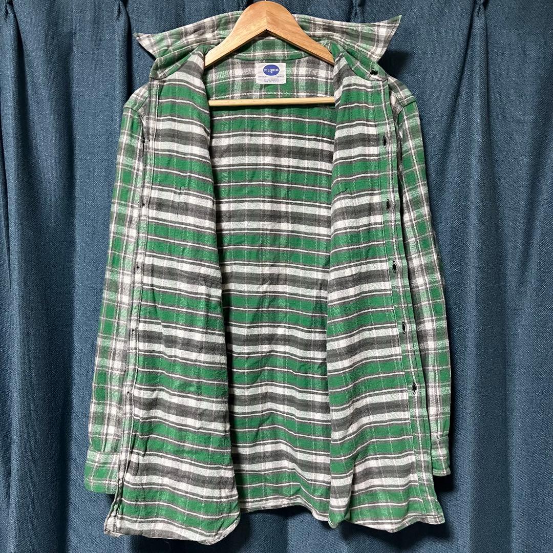 美品 50s PILGRIM ヘビーネルシャツ マチ付き グリーンオンブレ - メルカリ