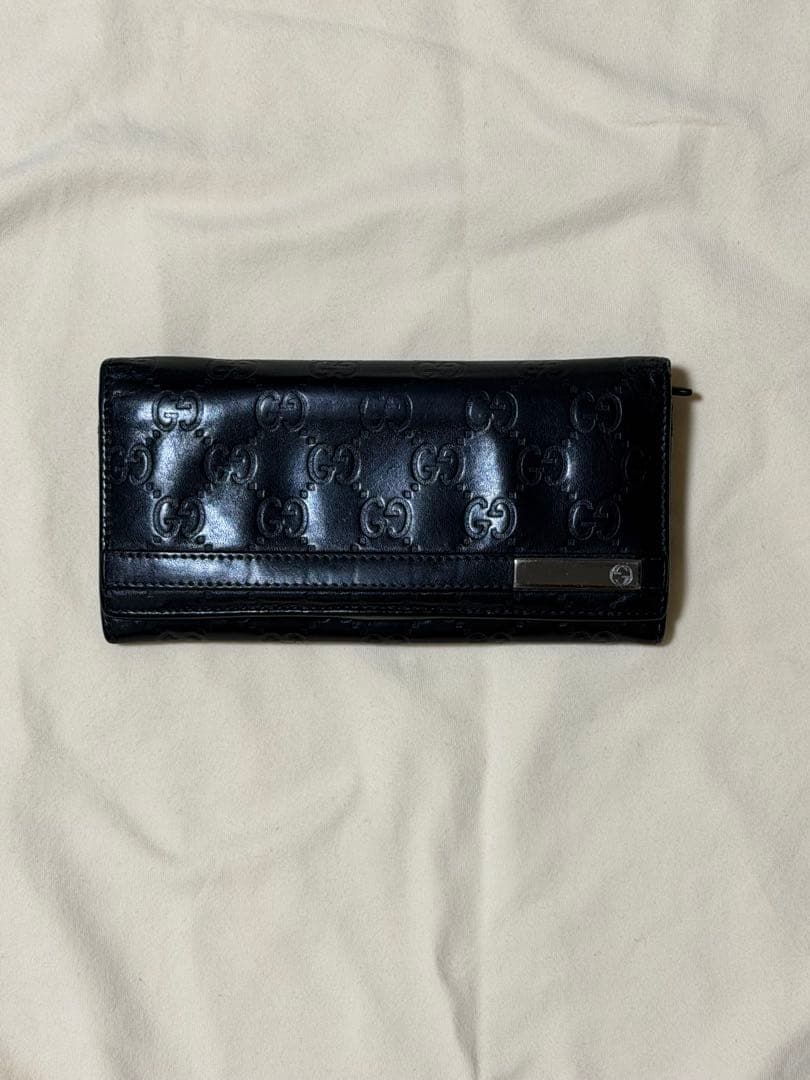 GUCCI ブラックレザー 長財布 GGパターン - メルカリ