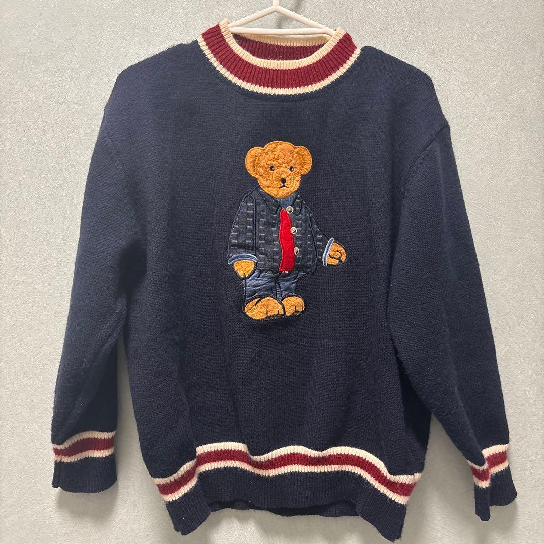 STUDIO クマ刺繍 ニットセーター M ネイビー - メルカリ