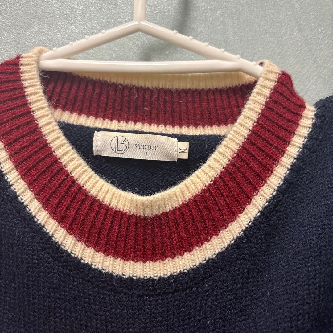 STUDIO クマ刺繍 ニットセーター M ネイビー - メルカリ