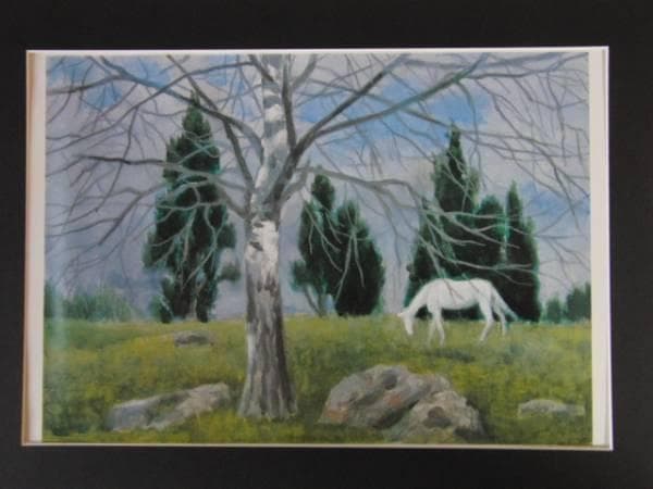 東山魁夷、早春の丘、高級額装用画、大判、新品額付