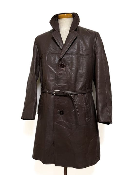 60s 70s ユーロ ヴィンテージ レザーコート ベルト付 シングルカーコート