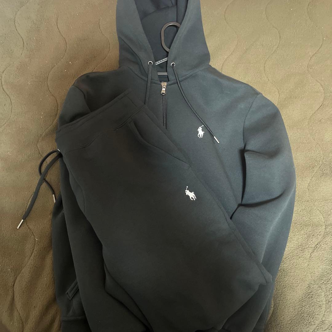 ポロ ダブルニットフルジップパーカー＆ジョガーパンツセット ブラック