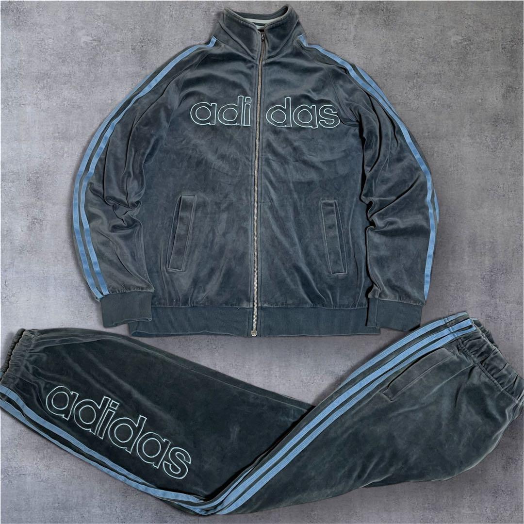 希少‼️adidas ベロアジャージ セットアップ 国旗タグ 上下 L