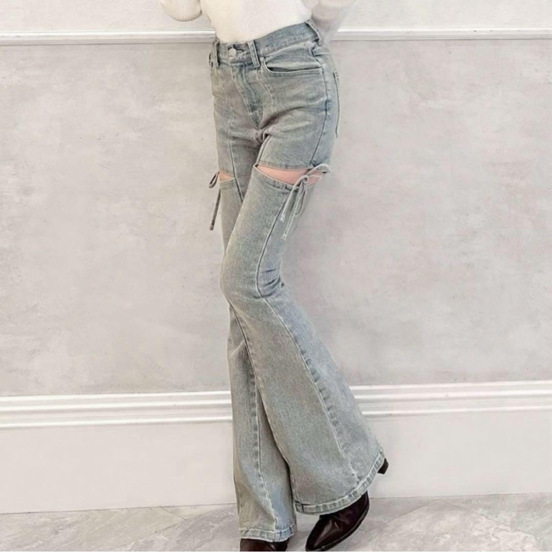 RESEXXY カットアウトデザインフレアパンツ アイスブルー