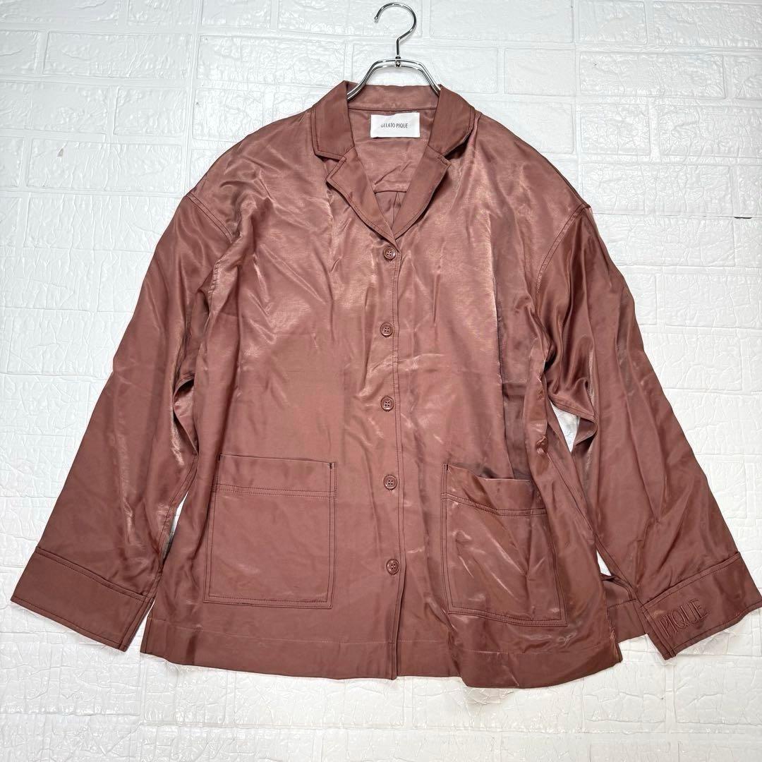 2 ジェラートピケ 光沢サテン 長袖 シャツ パジャマ ルームウェア