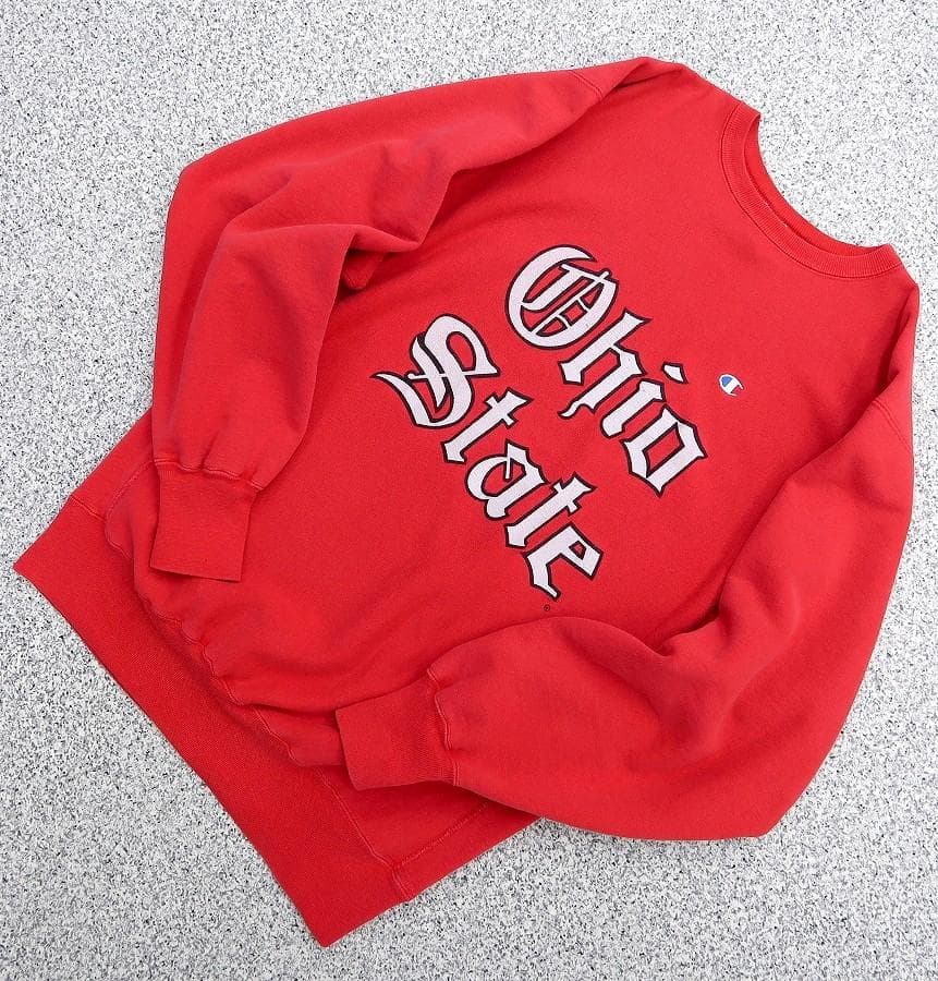 目付き XXL 90s チャンピオン USA製 リバースウィーブ OHIO 赤 - メルカリ