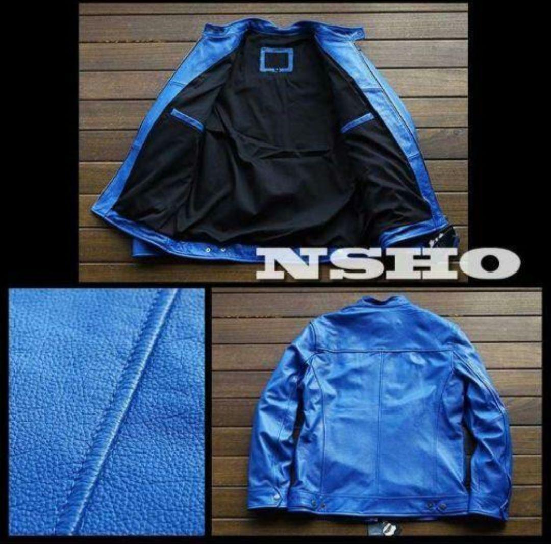 XL【新品】18万円 最高級牛革カウハイド 美ブルー イタリアンレザー