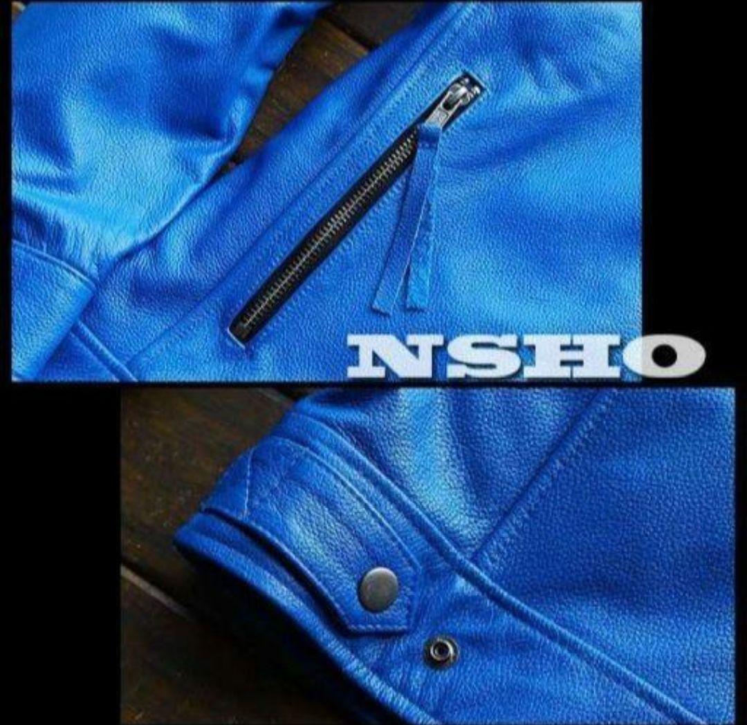 XL【新品】18万円 最高級牛革カウハイド 美ブルー イタリアンレザー