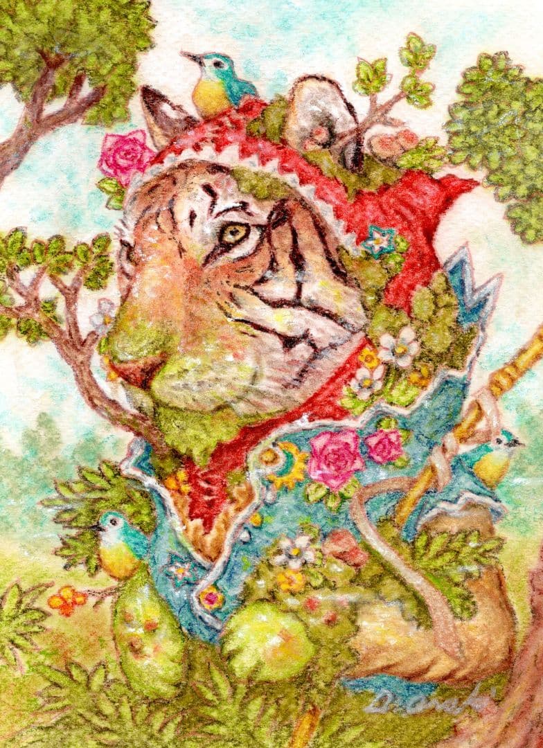 【原画】『苔むした虎』（パステル画　寅）