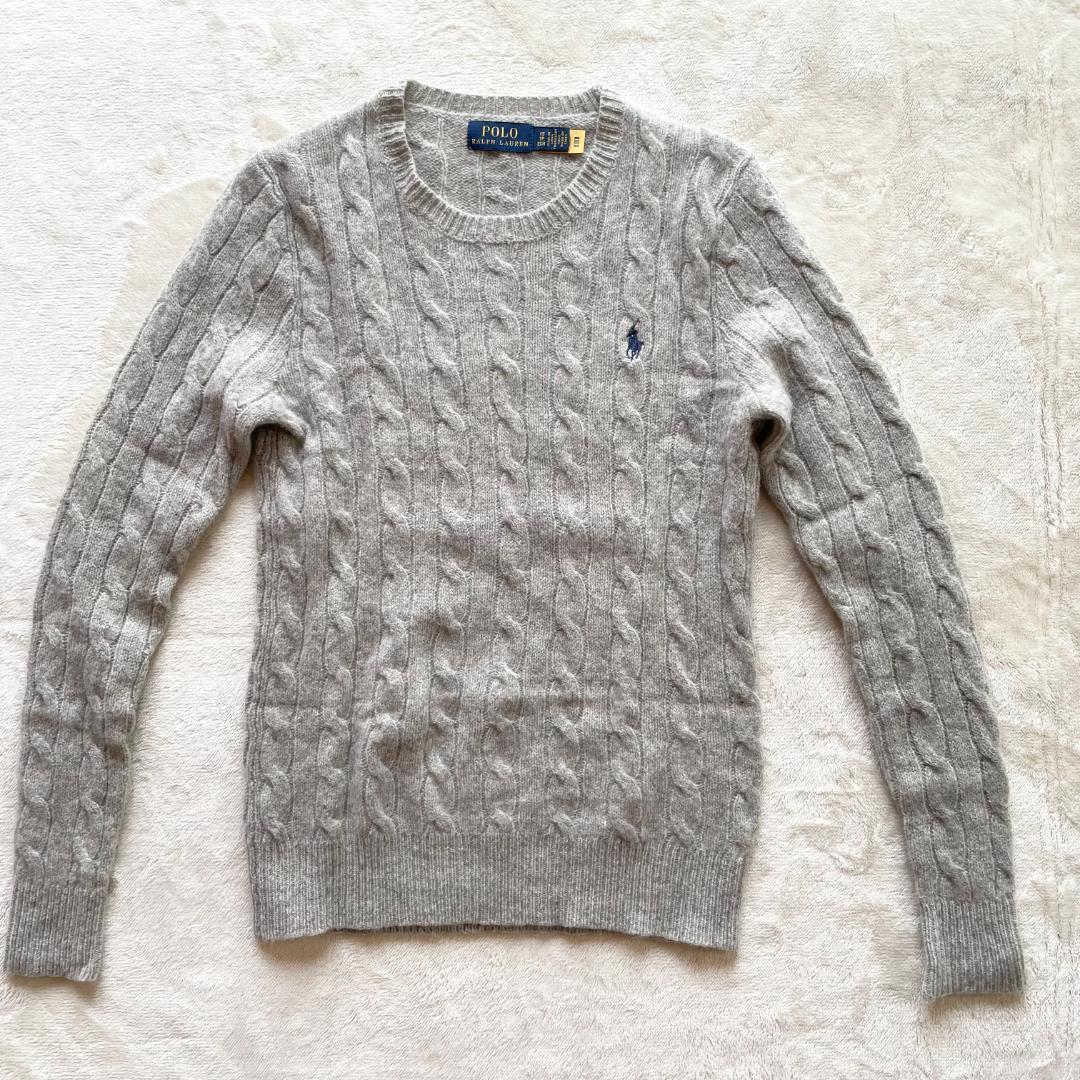 美品】ポロラルフローレン カシミヤ混 ケーブルニット セーター XS