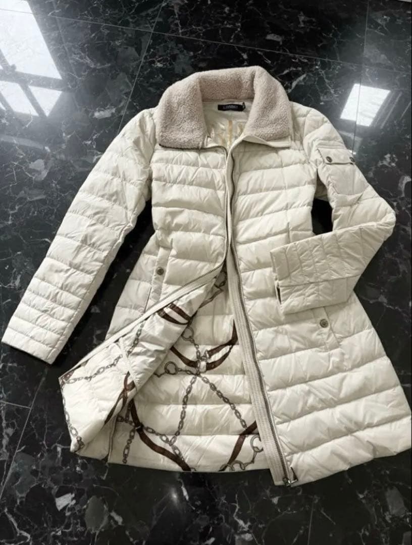 極美品　ラルフローレン　アイボリー系　ダウンコート スカーフ柄