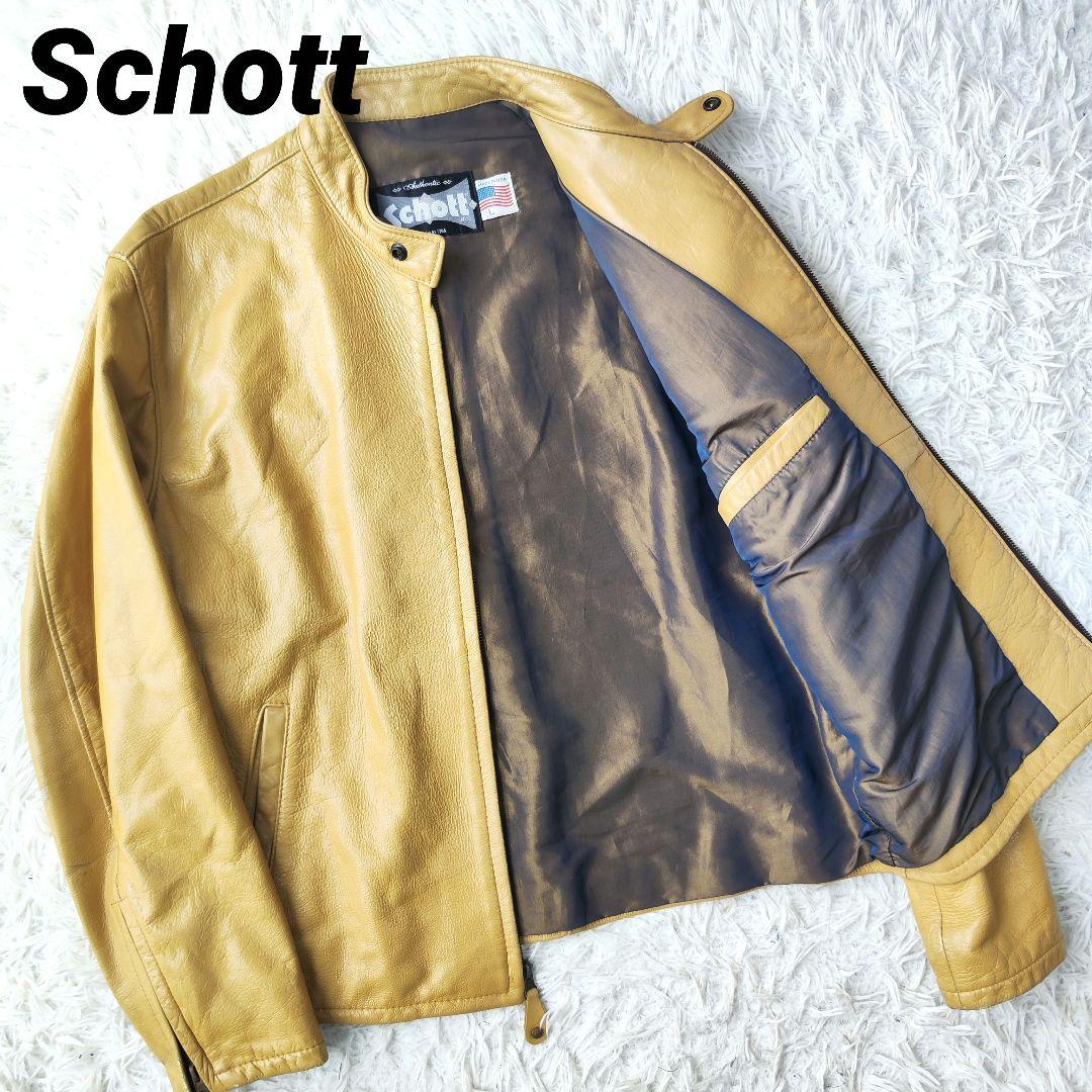 ★希少★Schott シングルライダース 本革 ベージュ Lサイズ レザー 革ジャン 襟付きシングル レザージャケット｜カドヤ公式オンライン