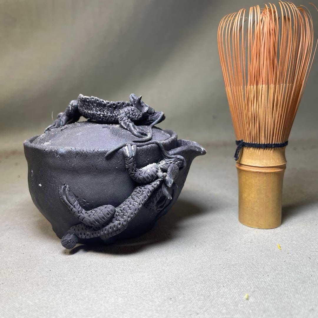 時代 備前双龍宝瓶 炭化青備前 窯変 双竜 手造 煎茶道具