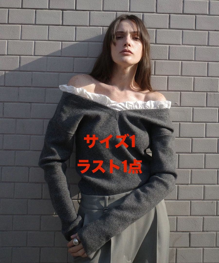 CLANE 2WAY FRILL V NECK KNIT TOPS グレー1