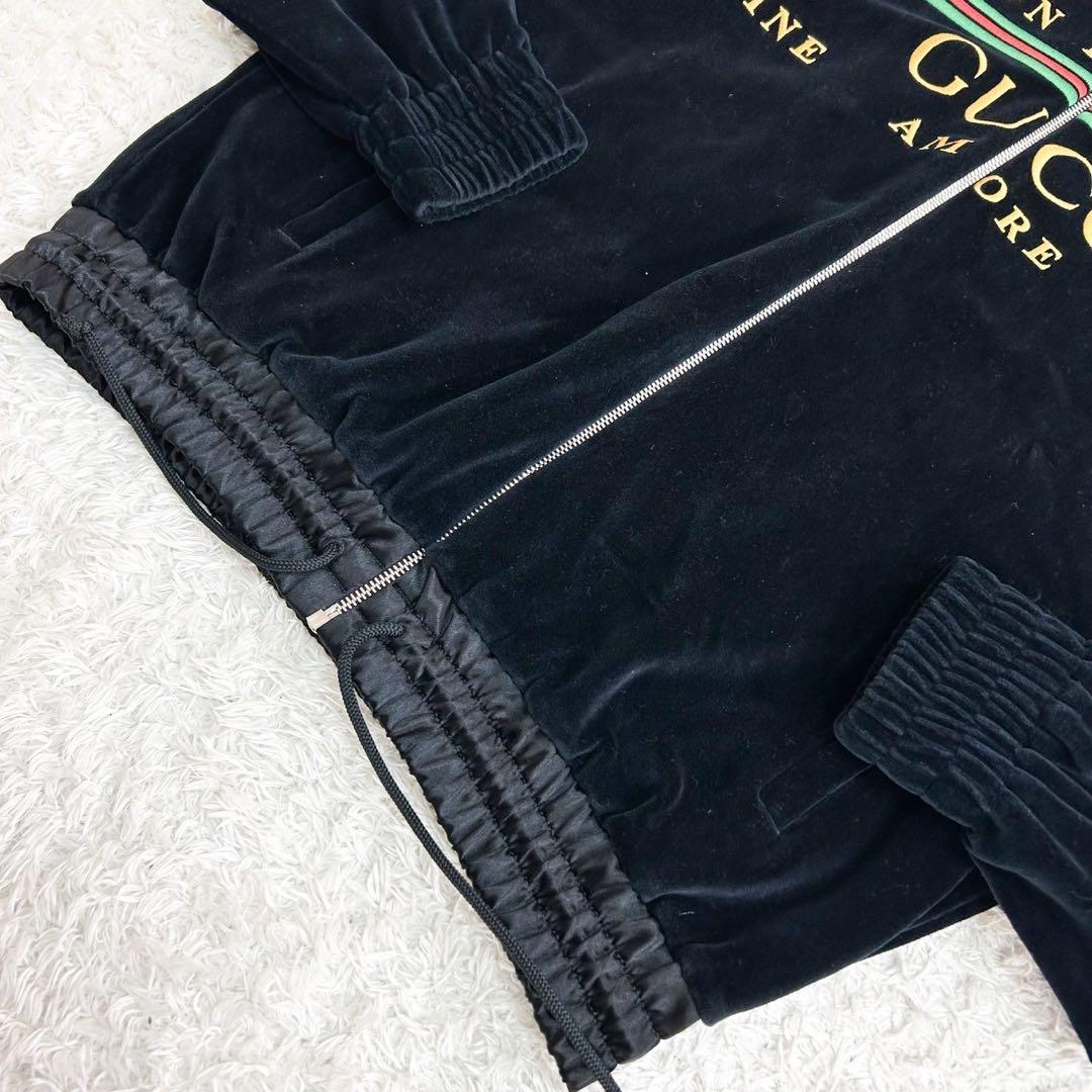 極美品！グッチ20SS刺繍ロゴシェニールベロアセットアップブルゾンXL