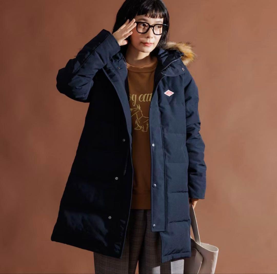 DANTON ファー付き ロングダウンコート❤️ネイビー 36 Aライン - メルカリ