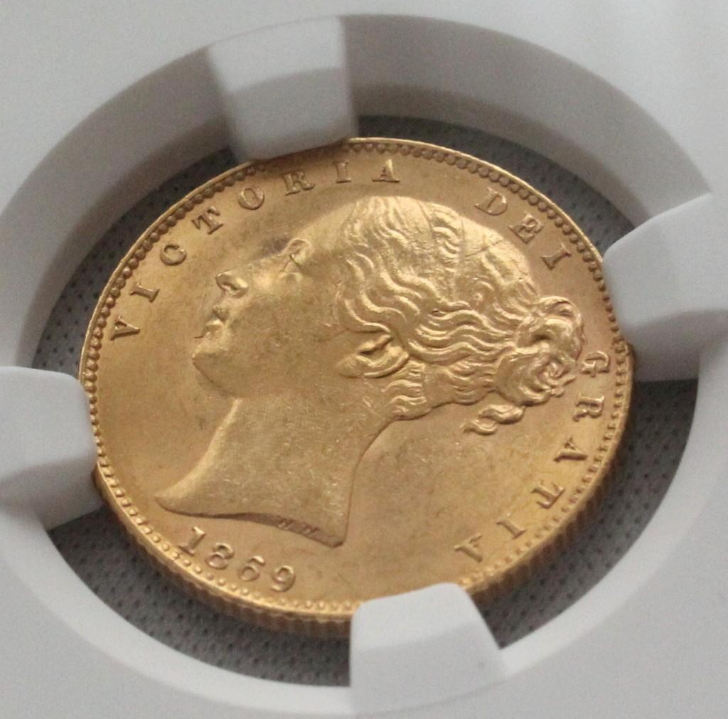 1869年 イギリス ビクトリア ソブリン金貨 NGC MS62