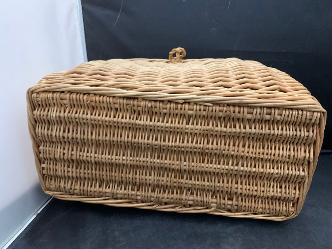 昭和 レトロ かご バスケット 収納 蓋付 - 天然素材 蓋付きバスケット