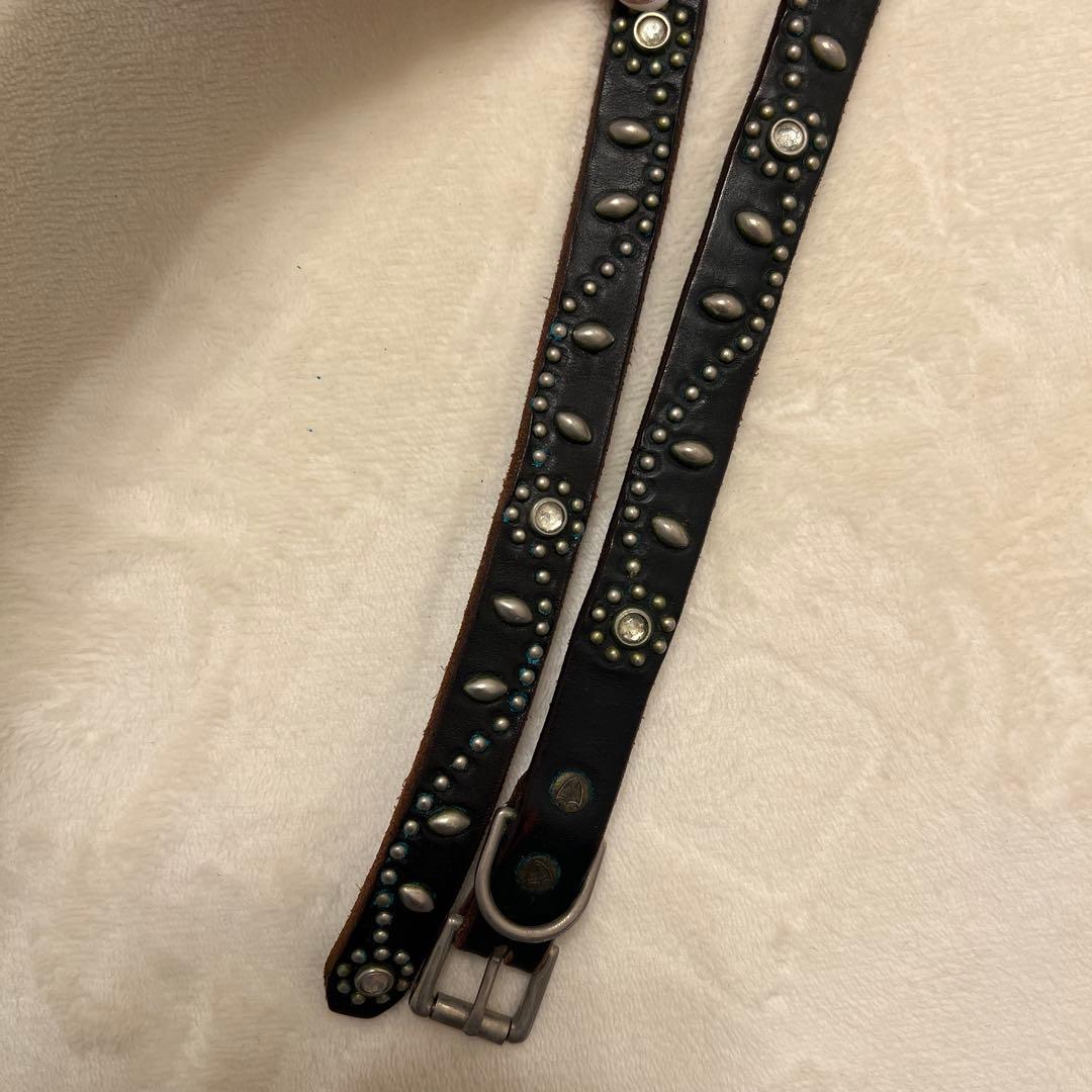 美品 HTC フラワースタッズ ナロー ベルト 32 ブラック黒