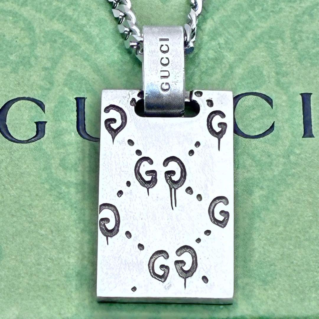美品】グッチ GUCCI ゴースト スカル ネックレス スクエア シルバー