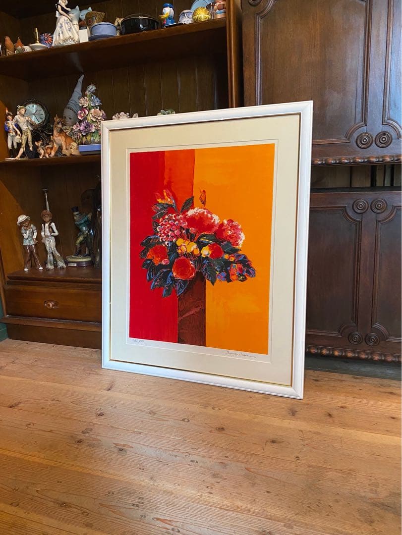 ジャン クロード アレンバック 赤とオレンジのブーケ リトグラフ 絵画