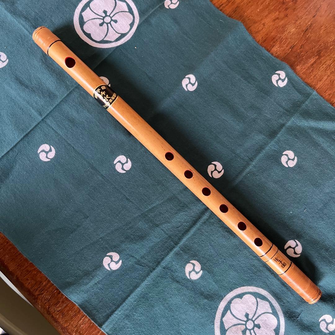 獅子田流篠笛 竹水七本調子六穴天地籐巻自然色仕上げ