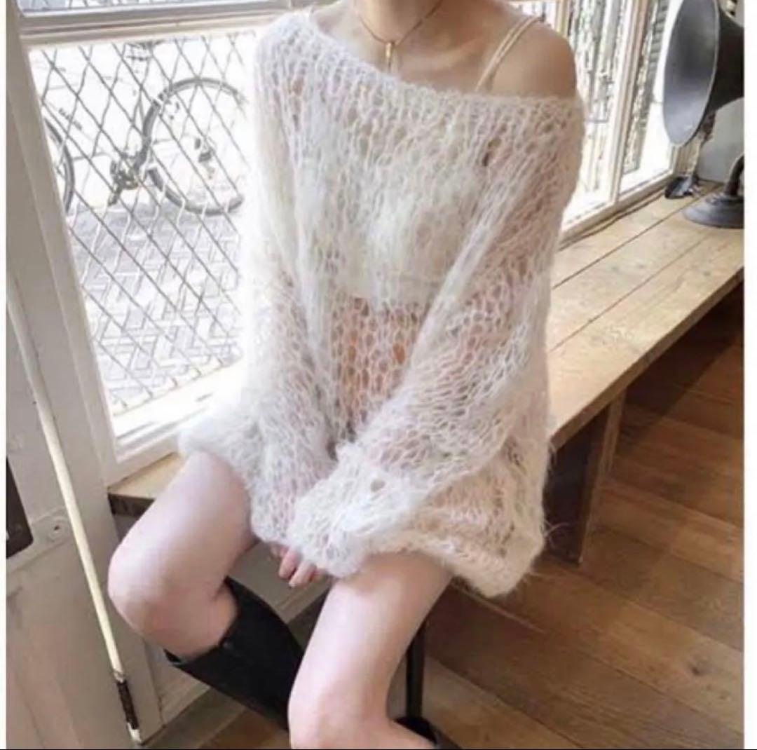 birthdeath ホワイト モヘアニット