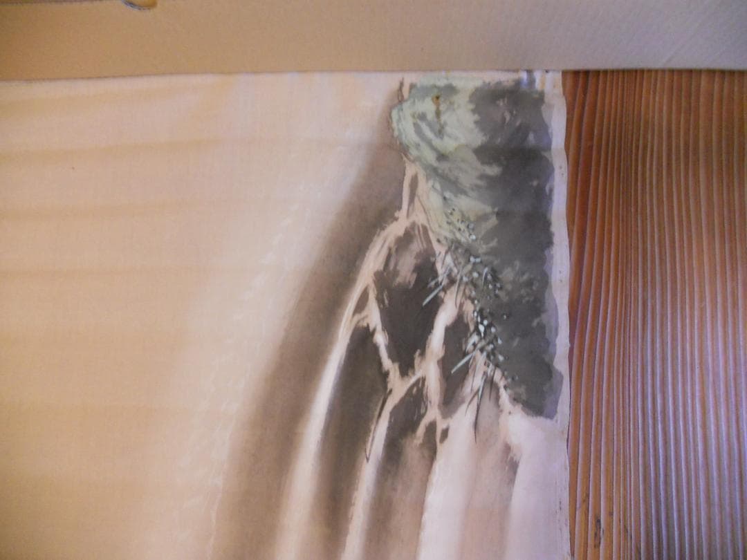 掛け軸 マクリ 長谷川竹友 滝に楓 日本画家 絹本肉筆 愛媛 未装 まくり