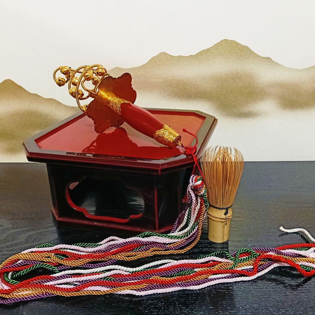 こうちゃんAL64 巫女鈴台付 福鈴台付 木製漆塗 舞道具 飾り物 縁起物