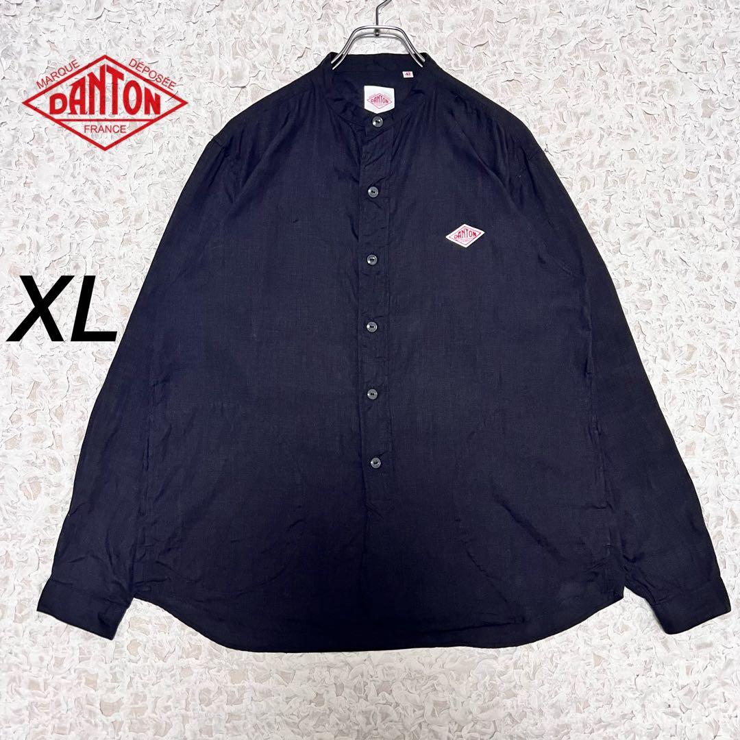 『希少サイズ』　DANTON バンドカラーシャツ　リネン100% 黒　【XL】