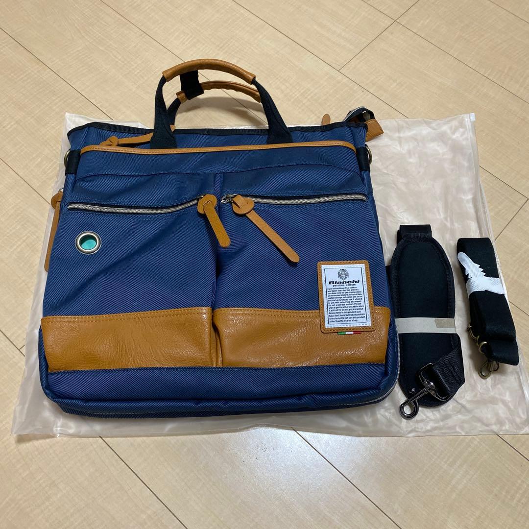 【美品】【新品未使用】Bianchi ビジネストート　リュック3way ブルー