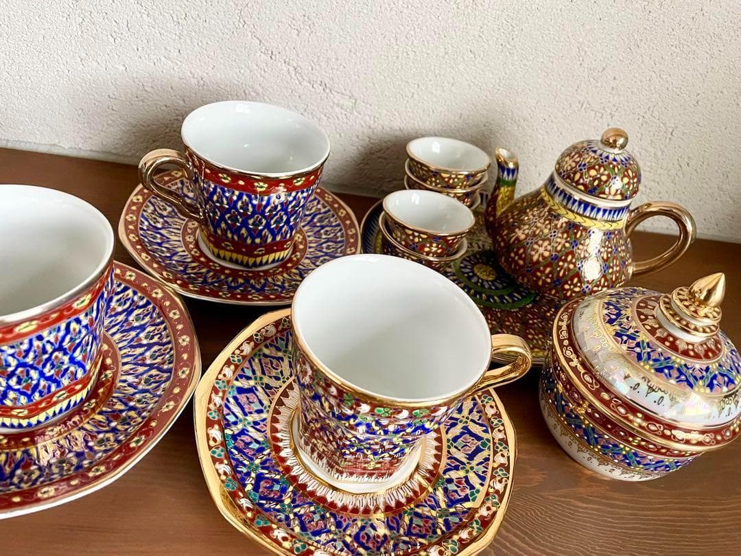 未使用 ベンジャロン焼 茶器 ティーセット カップ 小物入れ ポット タイ 高級