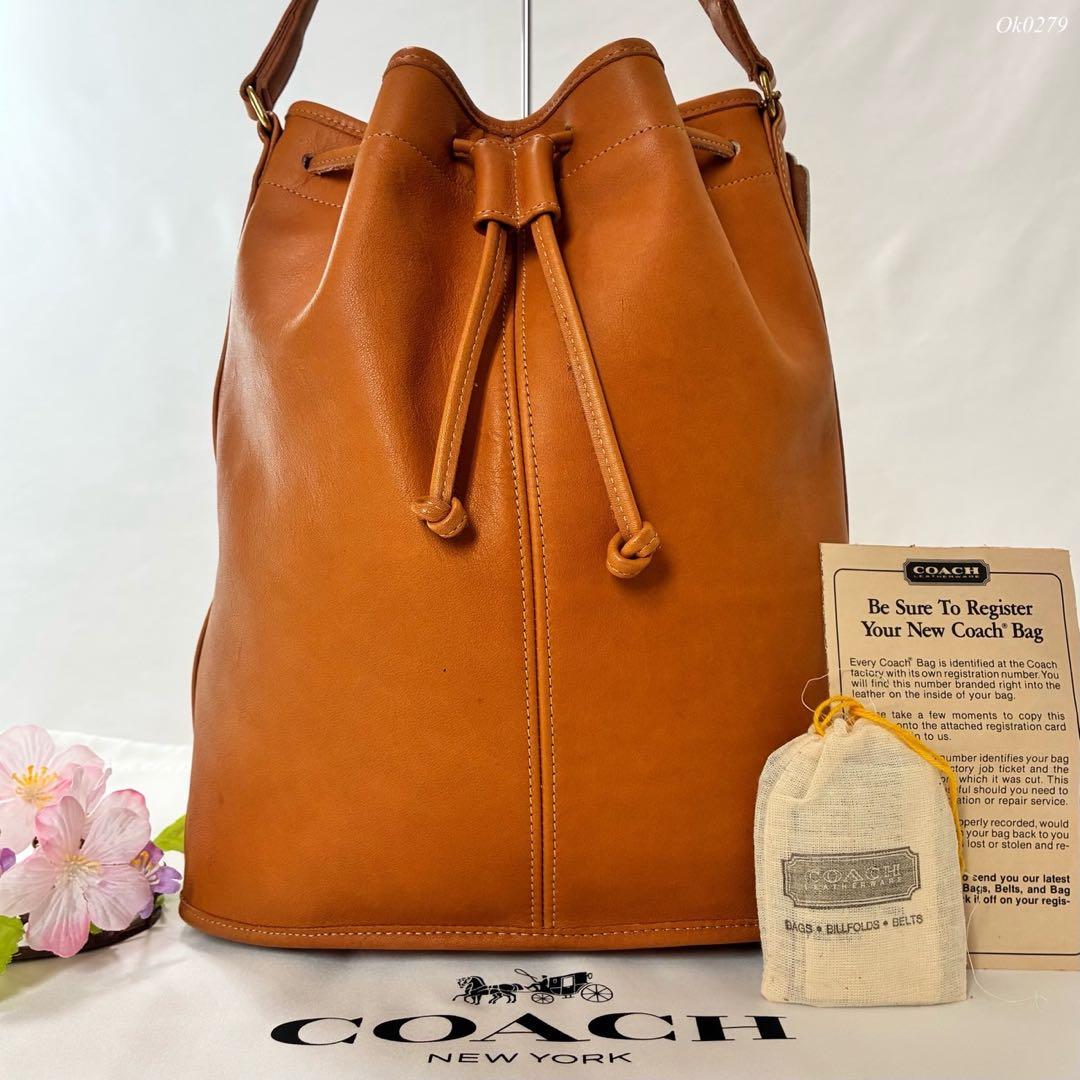 【美品/付属品完備】オールドコーチ 4714 ショルダーバッグ 巾着 レザー 茶